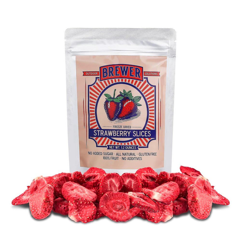 BREWER Freeze Dried Strawberries Slices - Pack of 1 (1.2 Oz) - Natural Freeze-Dried Strawberries No Sugar Added, Single Serving Dry Strawberry, Gluten-Free Fruit Snack for Baking, Smoothies & Camping