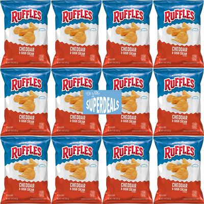 Ruffles Potato Chips, Cheddar Sour Cream, 1.5 Ounce Bag (Pack of 12) Value Pack Bundled by SUPERDEALS with Mystery Gift