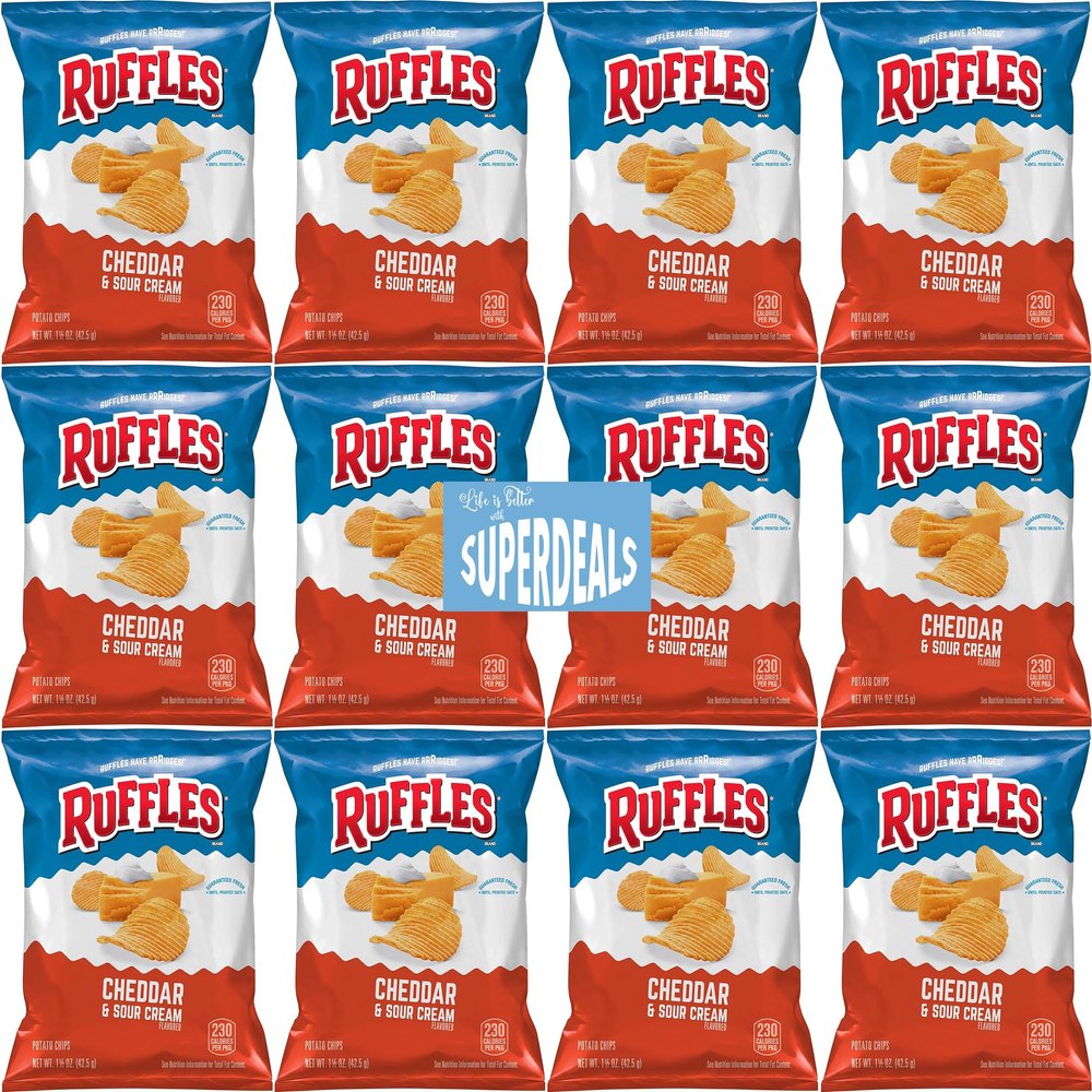 Ruffles Potato Chips, Cheddar Sour Cream, 1.5 Ounce Bag (Pack of 12) Value Pack Bundled by SUPERDEALS with Mystery Gift