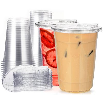 32 oz Clear Plastic Cups with Strawless-Sip-Lids, 25 Sets Disposable Cups Plastic Iced Coffee Cups, To Go Cup with Sip Through Lids for Smoothie, Milkshake, Cold Drinks for Party, Wedding, Event