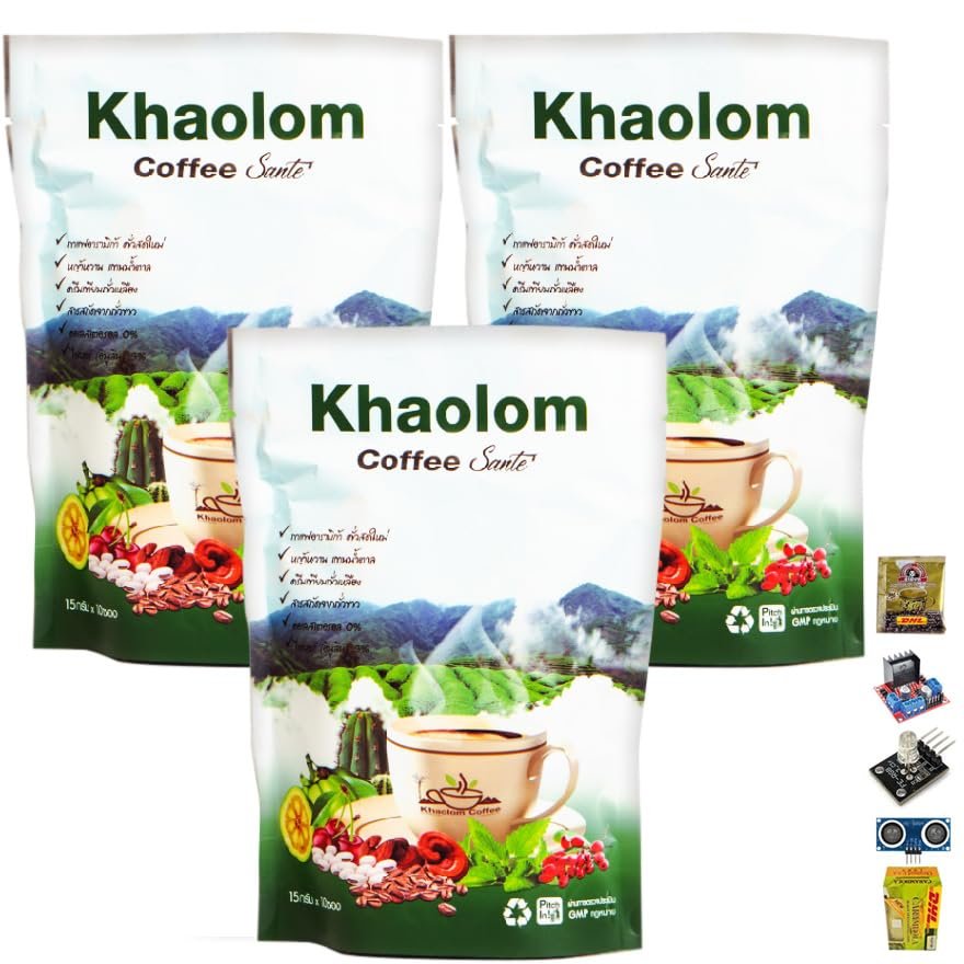 NineLife Basics Khaolom Coffee Sante Instant Roasted Arabica Healthy Coffee Snack 10 Sachets/Pack vegan 0% Sugar 0% Fat (of 3) By Beautygoodshop [Get Free For You Beauty Gifts], Large