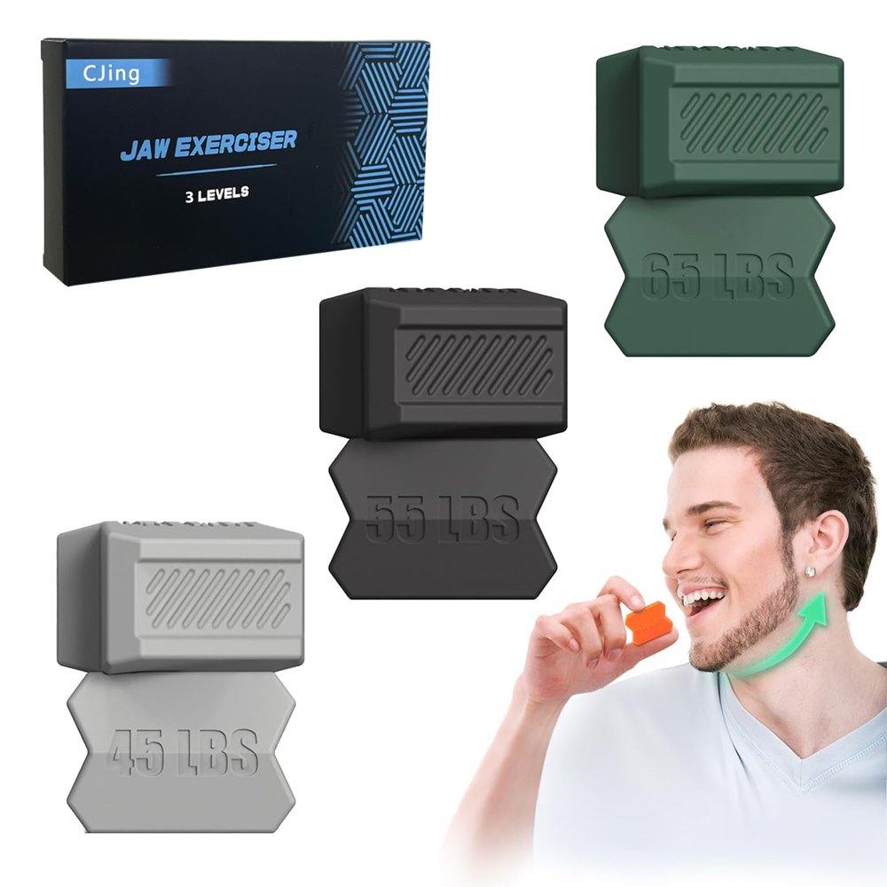 CJing Jaw Exerciser for Men & Women-Double Chin Reducer Eliminator-Silicone Jawline Exerciser Tablets-Powerful Jaw Trainer for Beginner, Intermediate & Advanced Users(Black,Gray,Green)