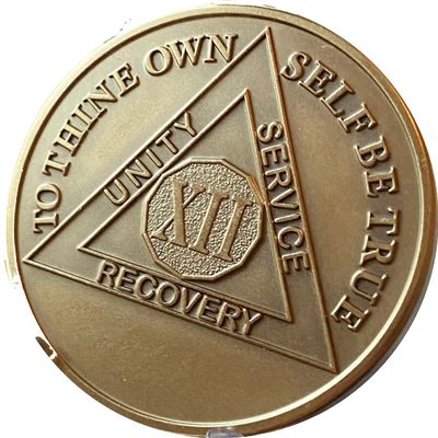 12 Year AA Medallion Premium Bronze Lion Back Sobriety Chip