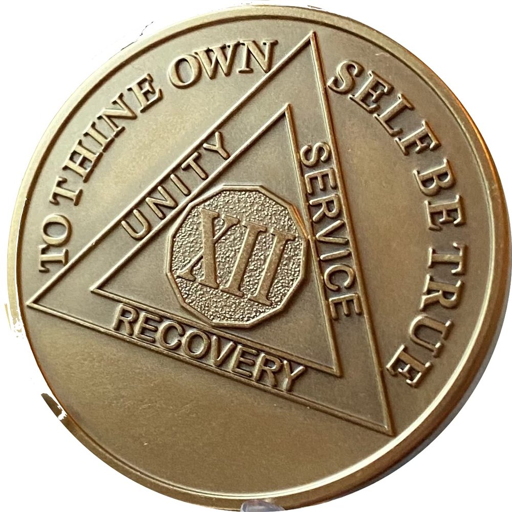 12 Year AA Medallion Premium Bronze Lion Back Sobriety Chip