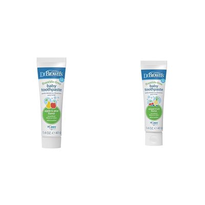 Dr. Brown's Fluoride-Free Baby Toothpaste, Infant and Toddler Oral Care, 1.4oz/40g, 0-3 Years, Apple Pear/Mixed Fruit, 2 -Pack