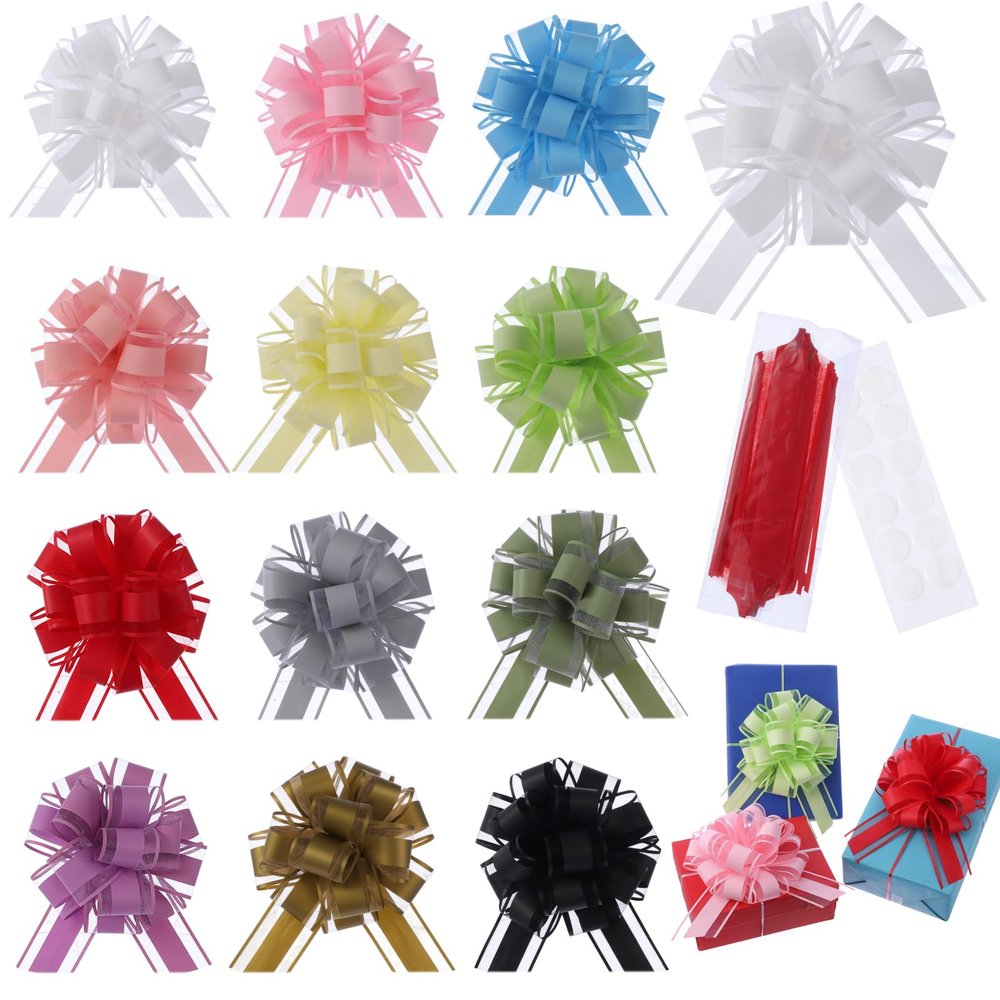 12 Pcs 6inch Pull Bow Gift Wrapping,Pull Bow for Birthday, Christmas, Party, Holiday, Gift Boxes Bow Basket Packaging Bows for Valentine's Day Presents Flower Decorations