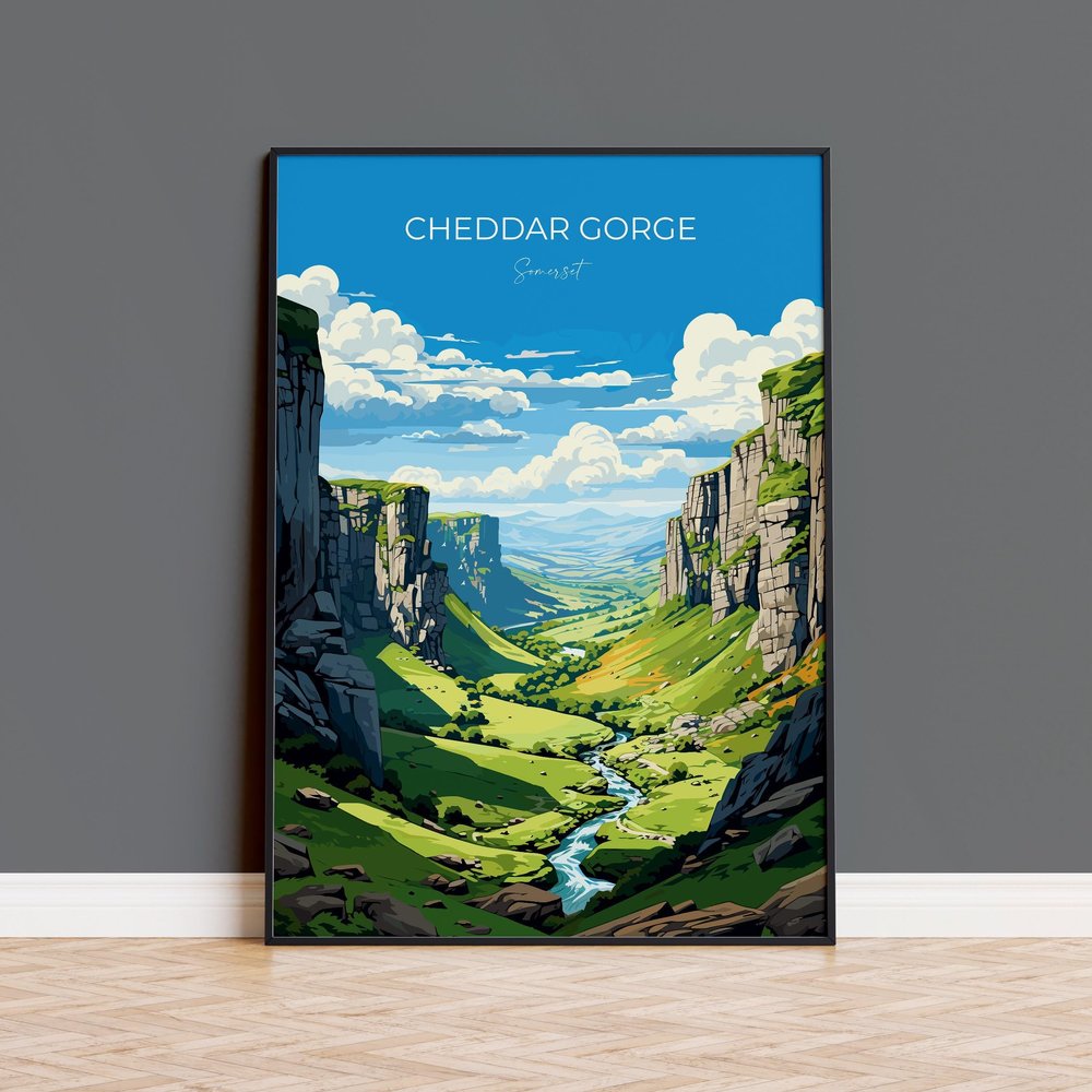NineLife Basics Cheddar Gorge Travel Poster Wall Art, Travel Print of Cheddar Gorge, Somerset, England, Cheddar Gorge Art Lovers, Somerset #193, 11 x 17 Inches, 16 x 24 Inches. 24 x 36 Inches, white