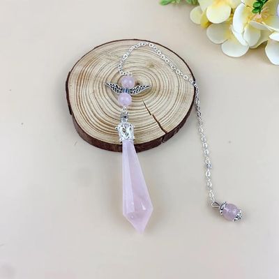 KatLin Beautiful Natural Crystal Pendulum Facet Gemstone Pendulos Jewelry Pendant Reiki Stones for Healing Dowsing Divination (Color : Rose Quartz, Size : 1PC)