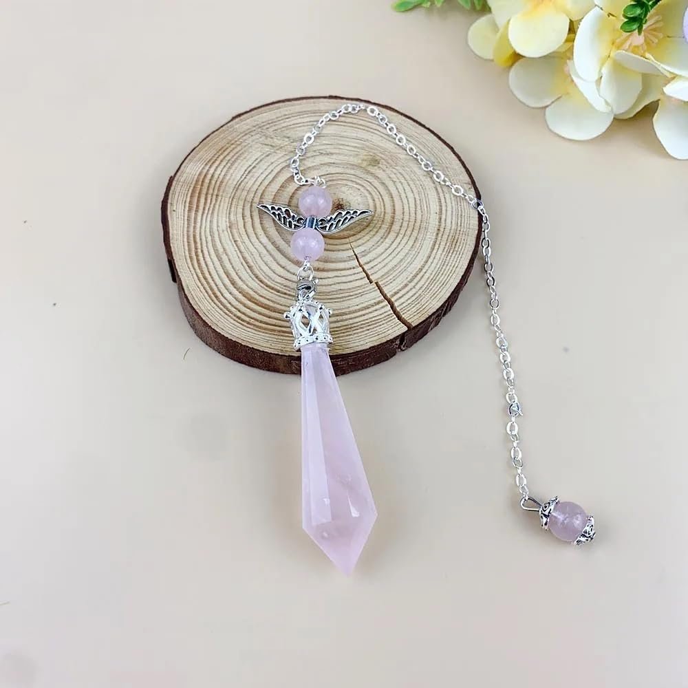 KatLin Beautiful Natural Crystal Pendulum Facet Gemstone Pendulos Jewelry Pendant Reiki Stones for Healing Dowsing Divination (Color : Rose Quartz, Size : 1PC)