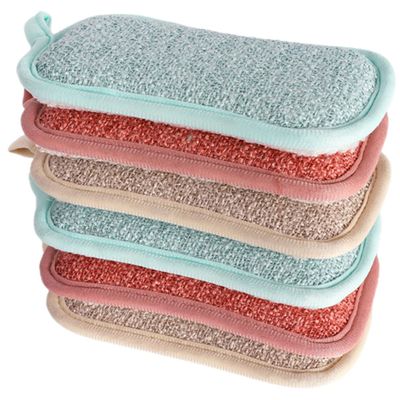 FOMIYES 6pcs Multi-Function Reusable Kitchen Cleaning Sponges with Linen Cover Daily Use Scrub Sponge for Dishes Pots Sinks and More Effortless Grease Removal