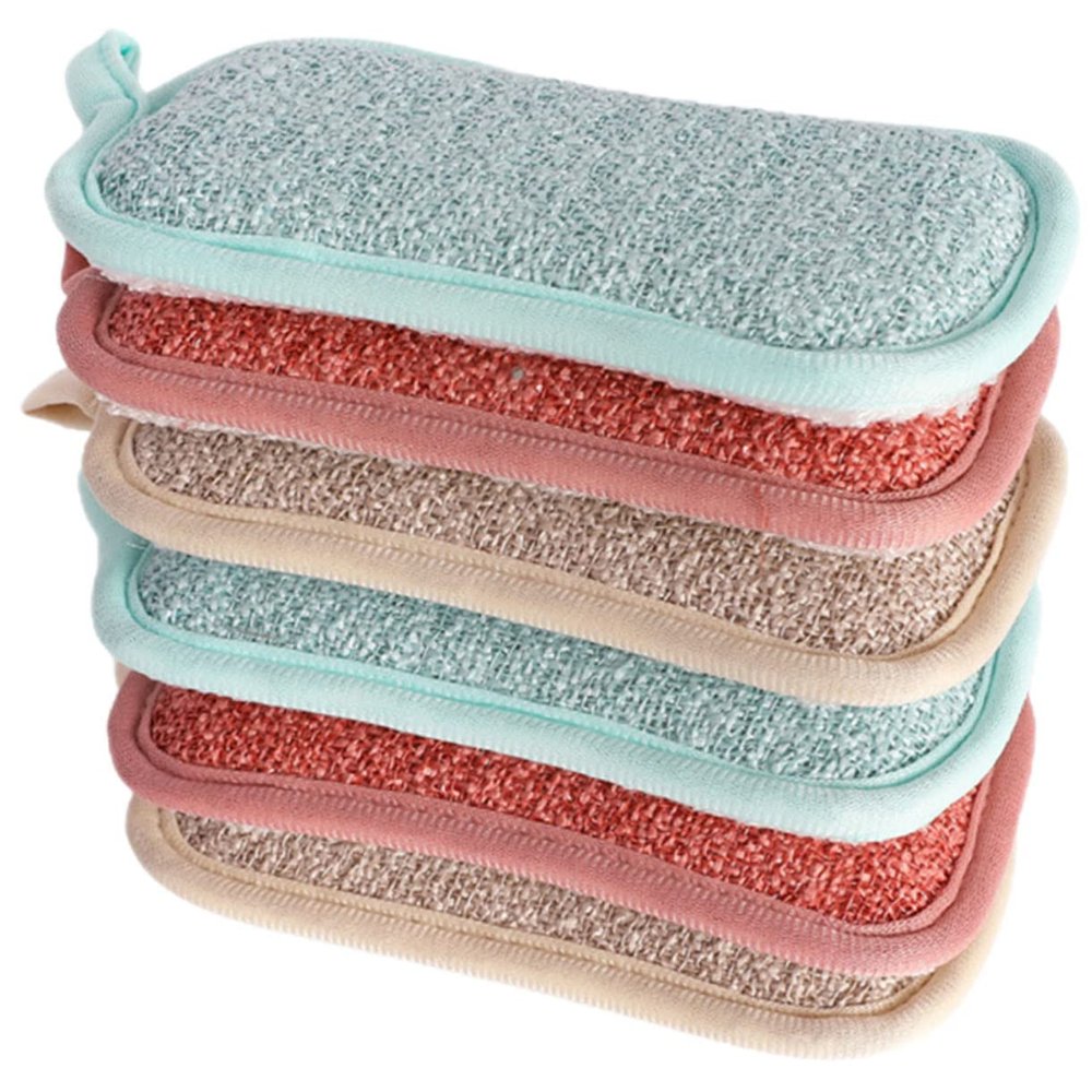 FOMIYES 6pcs Multi-Function Reusable Kitchen Cleaning Sponges with Linen Cover Daily Use Scrub Sponge for Dishes Pots Sinks and More Effortless Grease Removal