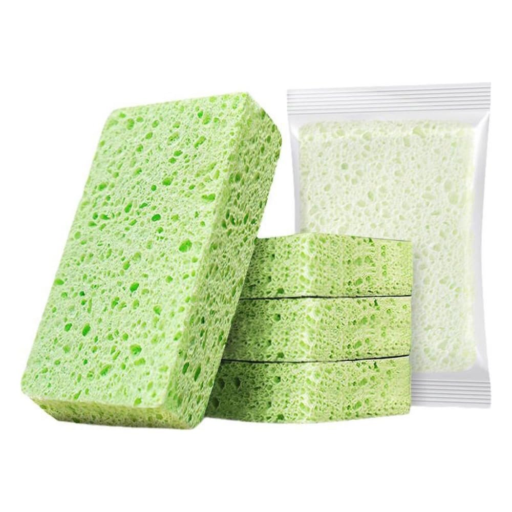 10 Pack Premium Natural Wood Pulp Cotton Cleaning Sponge Wipe Fast Scrub Dishes Kitchenware Pot Ceramic Bowl Plates Stainless Steel Cleaninng Non-Scratch Wash Dishes Sponge (10, Light Green)