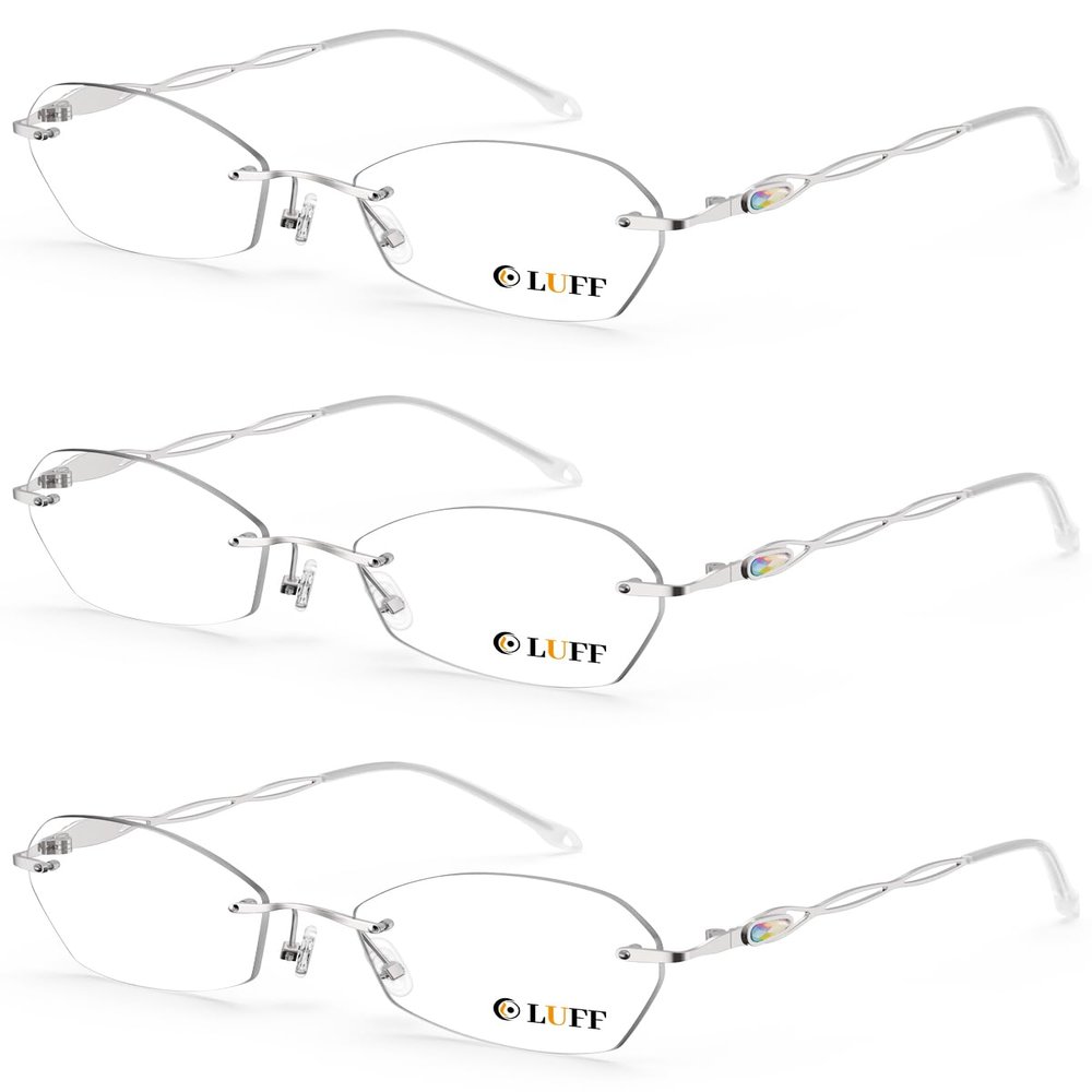 LUFF Rimless Reading Glasses For Women 3.25 | 96% Blue Light Blocking | Lightweight 16g Metal Frame | Computer Readers for Eye Strain Relief | 4 Colors