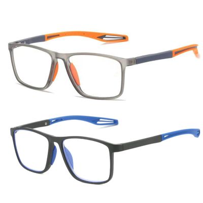 2 Pack Reading Glasses for Men, Sports Ultra-Light Blue Light Blocking Readers (Orange+Blue, 1, x)