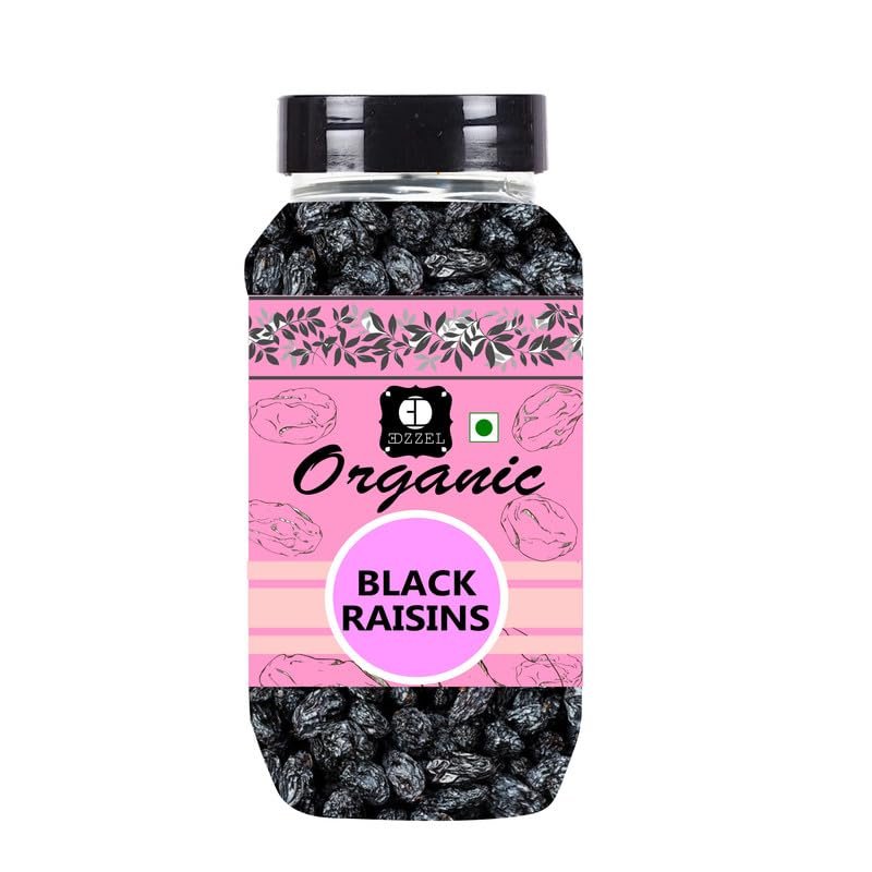 EDZZEL Organic Black Raisins Traditional Premium Quality Hygienically Packed | Vegan | Gluten Friendly | NON-GMO | Indian Origin - 300 gm