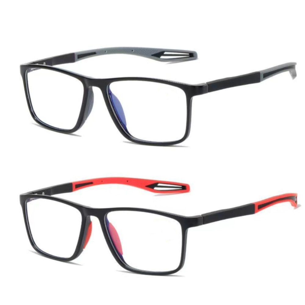 2 Pack Reading Glasses for Men, Sports Ultra-Light Blue Light Blocking Readers (Red+Gray, 4, x)