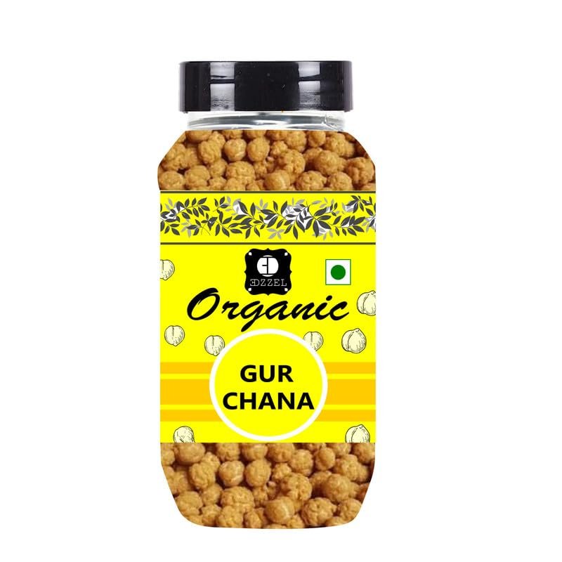 EDZZEL Organic Gur Chana Traditional Premium Quality Hygienically Packed | Vegan | Gluten Friendly | NON-GMO | Indian Origin - 300 gm