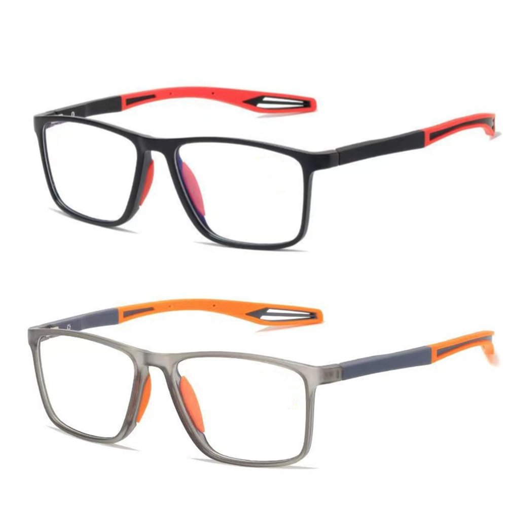 2 Pack Reading Glasses for Men, Sports Ultra-Light Blue Light Blocking Readers (Orange+Red, 4, x)