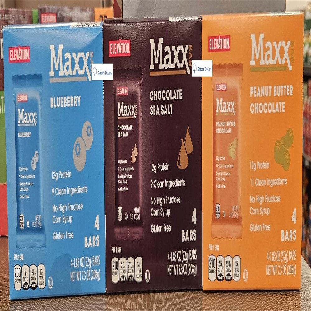Generic Elevation Maxx Bar Blueberry, Chocolate Sea Salt, Peanut Butter Chocolate, 7.3oz 208g (Three Boxes)
