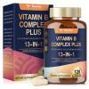13-in-1 Vitamin B Complex Plus with Vitamin B1, B2, B3 (Niacinamide), B4, B5, B6, B7 (Biotin), B8 (Inositol), B9 (Folate), B12, C, D3, K2 - Energy, Nerve, Immune, Skin Support - 120 Vegan Capsules view 1