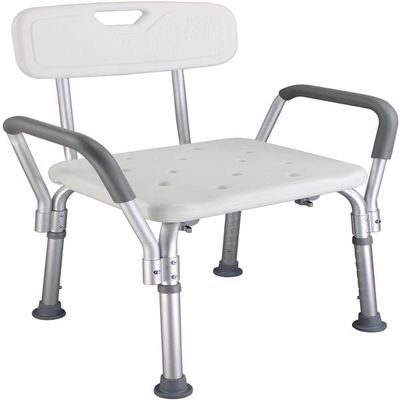 YOODODO Shower Chair with Padded Arms, Aluminium Alloy Bath Chair Bench Removable Backrest Adjustable Legs Bath Seat Shower Chair, 41*34cm, White