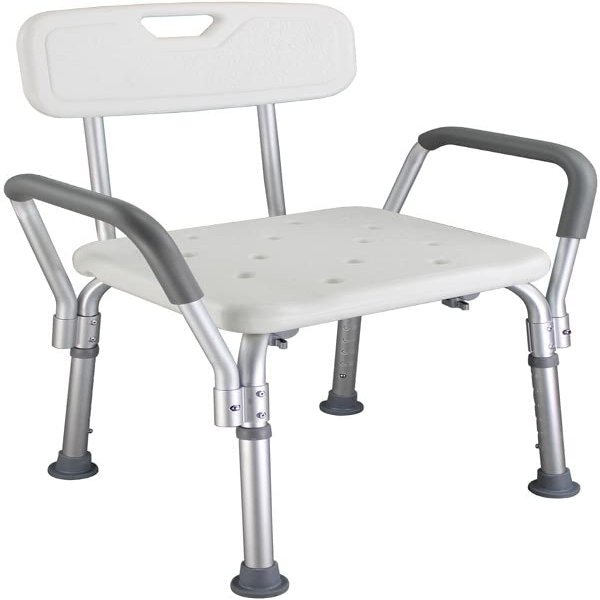 YOODODO Shower Chair with Padded Arms, Aluminium Alloy Bath Chair Bench Removable Backrest Adjustable Legs Bath Seat Shower Chair, 41*34cm, White