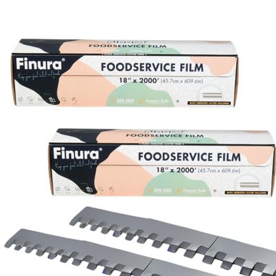 Finura Foodservice Plastic Wrap Film, Serrated Cutter, BPA Free, Antifog, Optimum Cling, Microwave and Freezer Safe, Deli, Bakery, Butcher 6000 ft (sq. ft.) (18 in x 2000 ft) (Pack of 2)