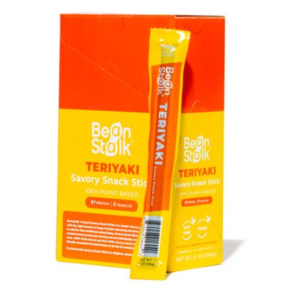 Bean Stalk Savory Snack Sticks Teriyaki Flavor| Plant Based Meatless Vegan Jerky Snacks | High-Protein 9g each | Non-GMO | Vegetarian | Perfect On-the-Go Snack | 24 pack