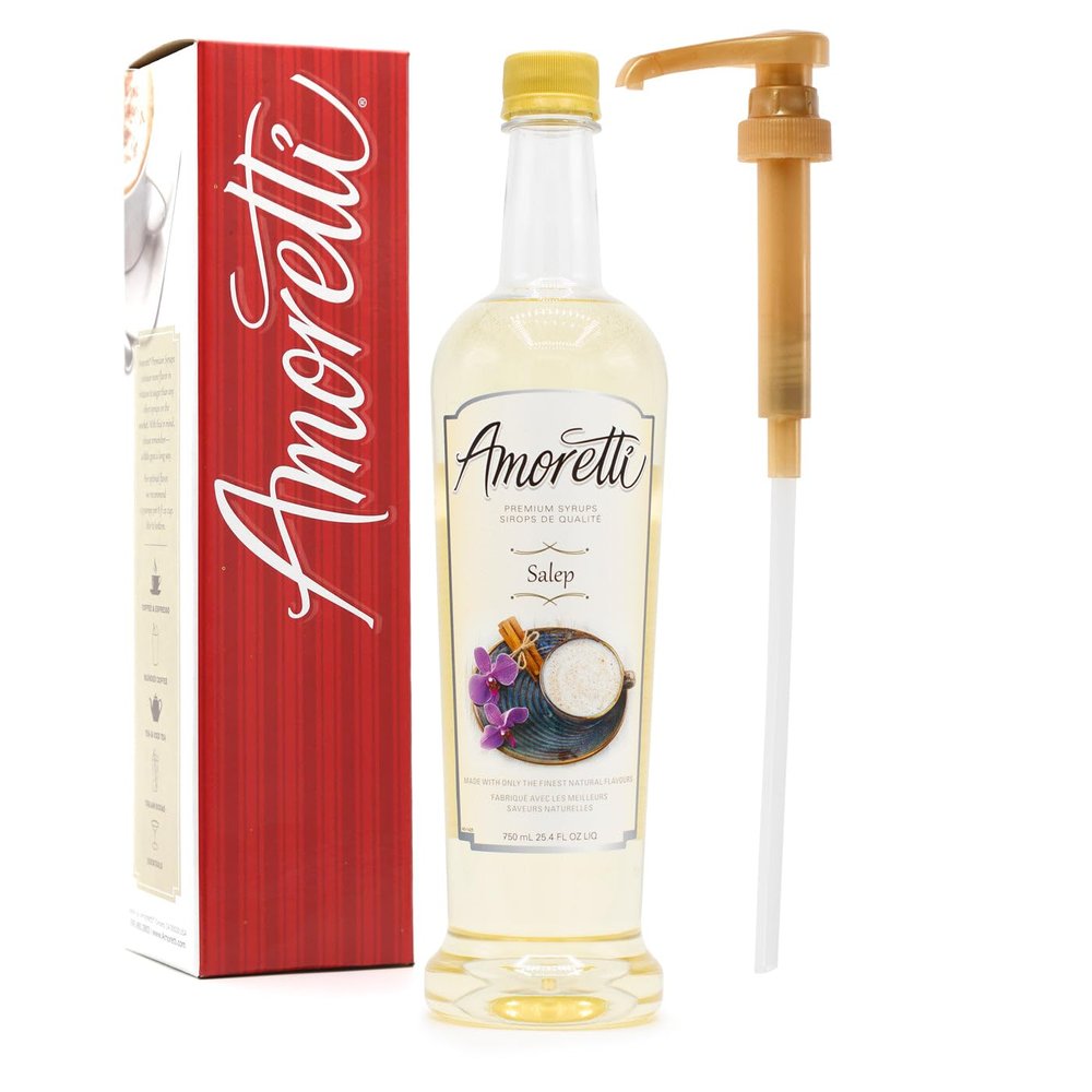 Amoretti - Premium Salep Syrup, 94 Servings Per Bottle (750 ml), with Pump for Flavoring Coffees, Cocktails, and other Beverages, Gluten Free, GMO/GEO Free, Preservative Free
