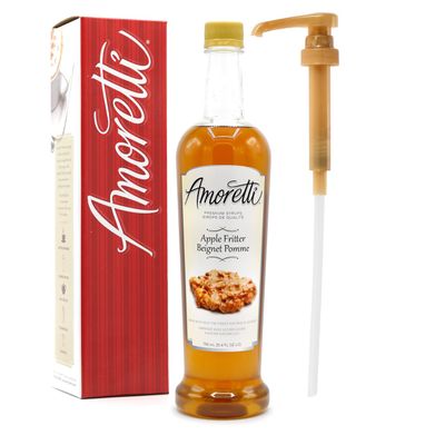Amoretti - Premium Apple Fritter Syrup, 94 Servings Per Bottle (750 ml), with Pump for Flavoring Coffees, Cocktails, and other Beverages, Gluten Free, GMO/GEO Free, Preservative Free