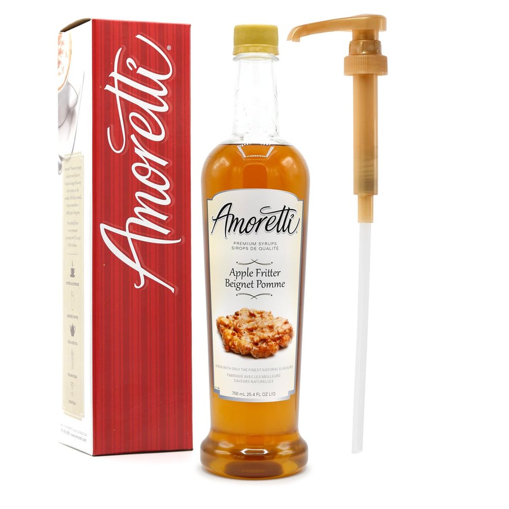 Amoretti - Premium Apple Fritter Syrup, 94 Servings Per Bottle (750 ml), with Pump for Flavoring Coffees, Cocktails, and other Beverages, Gluten Free, GMO/GEO Free, Preservative Free