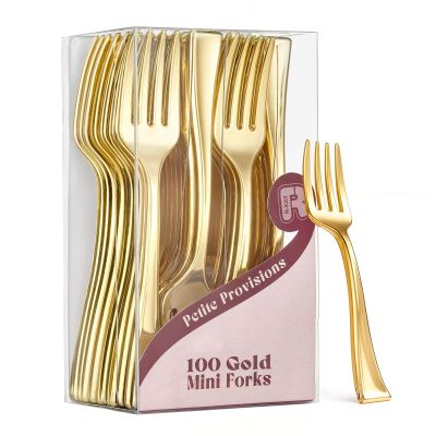 100 Pack Gold Mini Forks - 4 Inch Dessert Forks - Heavy duty Mini Forks For Appetizers, Tastings, Cocktails, Dessert Cups, BPA Free Small Gold Forks