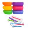 AmeriCan Goods 6/Pk Pro Retainer Box Tropical Assorted Color Holders with 6/Pk Mini Denture Brushes Clean & Care Set Retainer Case with Brushes view 2