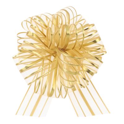 6 Pieces Pull Bow Large 6 Inch Organza Pull Bow Present Wrapping Pull Bow with Ribbon for Gift Wrapping Baskets Wedding (Gold)