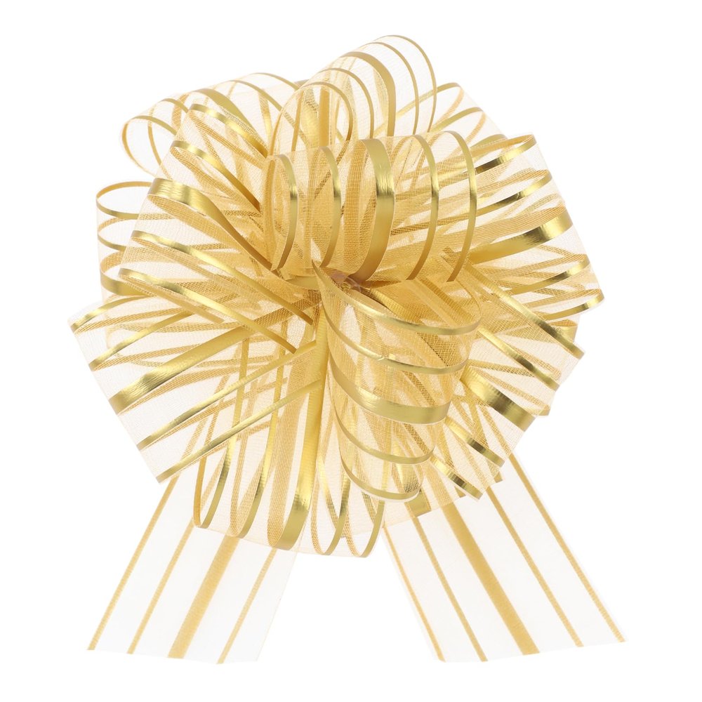 6 Pieces Pull Bow Large 6 Inch Organza Pull Bow Present Wrapping Pull Bow with Ribbon for Gift Wrapping Baskets Wedding (Gold)