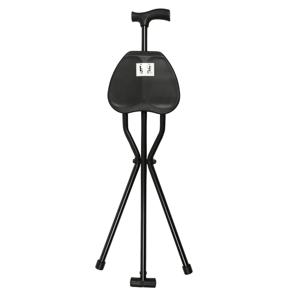 2-in-1 Walking Cane with Seat Portable Walking Cane Walking Stick Aluminum Alloy Folding Cane with Seat Lightweight 2.16 Lbs Black