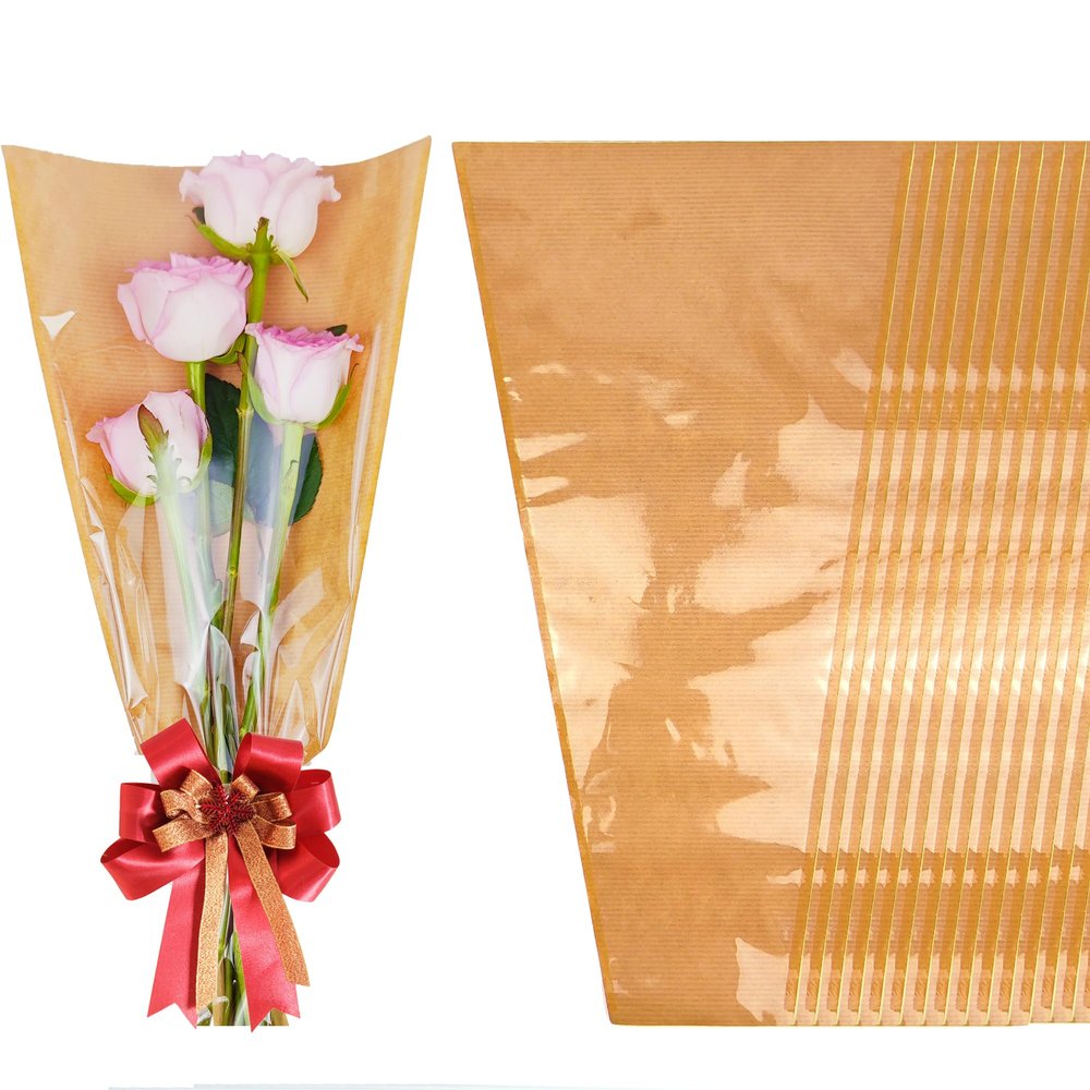 100 Pack flower bags for bouquets, flower bouquet wrapping paper, bouquet bags Kraft floral wrapping paper, Flower Sleeves Wrapping Bags Perfect for Mother's Day, Wedding (9.8in x 18in x 3.9in)