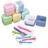 AmeriCan Goods 6/Pk Premium Euro Pastel Denture Care Bath Box Case with 6/Pk Mini Denture Brushes Denture Retainer Bath Cases with Rinsing Basket & Brushes view 1
