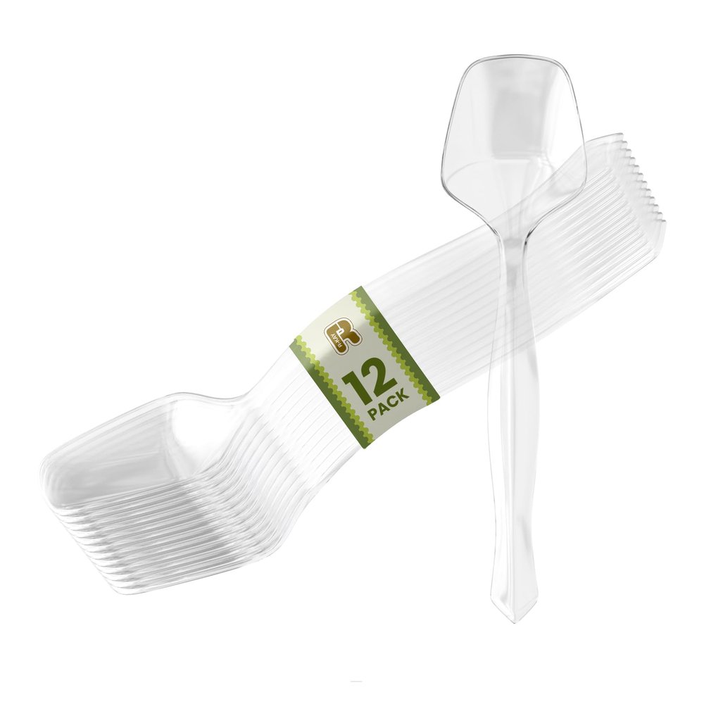 12 Pack Plastic Serving Spoons For Buffet - Clear Plastic Serving Utensils For Hot And Cold Food - Heavy Duty Disposable Serving Utensils For Parties, Holidays And Gatherings (8.5 Inch, 12, Count)