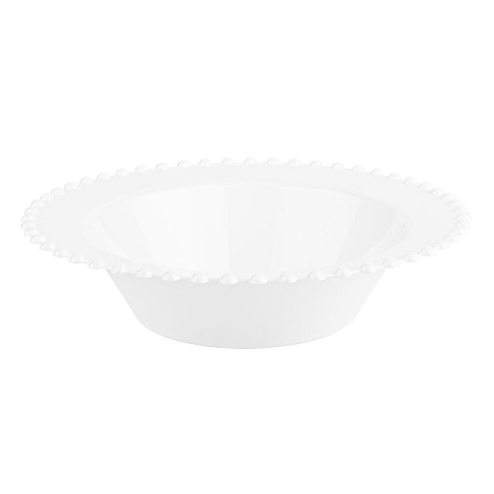 EcoQuality 12 oz White Plastic Round Bowls with White Beaded Rim - Disposable Plastic Soup Bowls, Heavy Duty Plastic Salad Bowls, Dessert Bowl for Baby Showers, Weddings, Birthday Party (40)