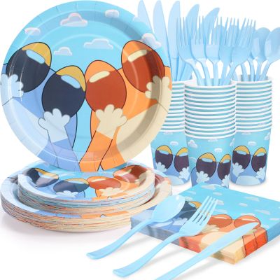 175Pcs Blue Dog Birthday Party Supplies, Blue Plates and Napkins Party Decorations, Blue Paper Plates for Children Birthday Party Decorations, Serve 25 Guest