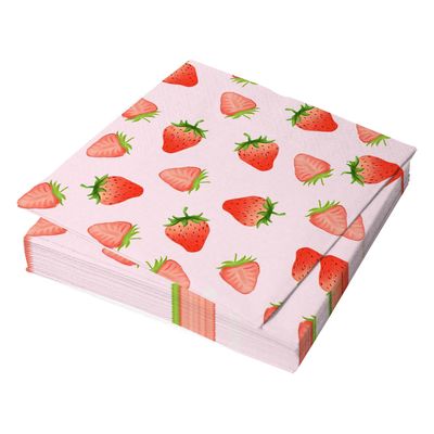 25Pcs Strawberry Napkins, Strawberry Birthday Party Decoration,6.76.7 Inch Disposable Summer Fruit Paper Napkin Pink Cocktail Dinner Napkins for Wedding Baby Shower Birthday Party Supplies