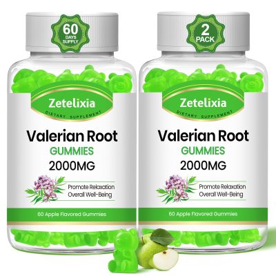 Zetelixia 2 Pack Organic Valerian Root Gummies, Herbal Supplement for Relaxation & Mood Support, Sleep Gummies Without Melatonin for Adults, Vegan, Non-GMO, Apple Flavor, 120 Count