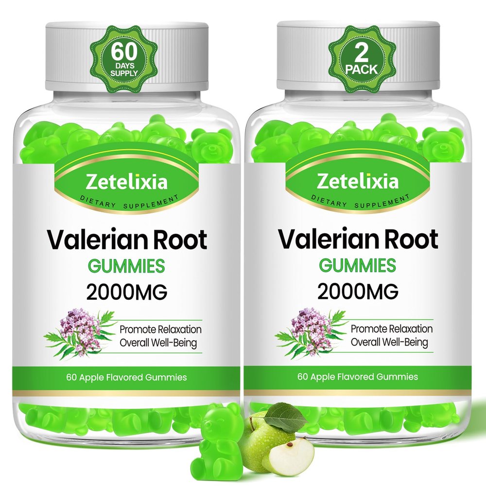 Zetelixia 2 Pack Organic Valerian Root Gummies, Herbal Supplement for Relaxation & Mood Support, Sleep Gummies Without Melatonin for Adults, Vegan, Non-GMO, Apple Flavor, 120 Count