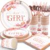 175 PCS Baby Shower Decorations for Girl, Floral Baby Shower Plates and Cups and Napkins Sets Serve 25, It's a Girl Plates Set for Baby Girl Gender Reveal Birthday Party Decorations view 1