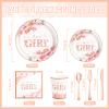 175 PCS Baby Shower Decorations for Girl, Floral Baby Shower Plates and Cups and Napkins Sets Serve 25, It's a Girl Plates Set for Baby Girl Gender Reveal Birthday Party Decorations view 2