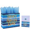 13" Large Multicolor Watercolor Gift Bag Set with Greeting Card and Tissue Papers (Gold Foil Happy Birthday) for Men's Birthday Party, Boys' or Kids' Party, Baby Shower, Baby Boy view 1