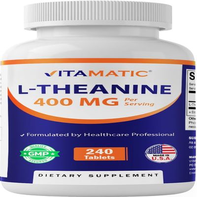 Vitamatic L-Theanine Supplement 400mg per Serving - 240 Tablets - Non-GMO, Gluten Free