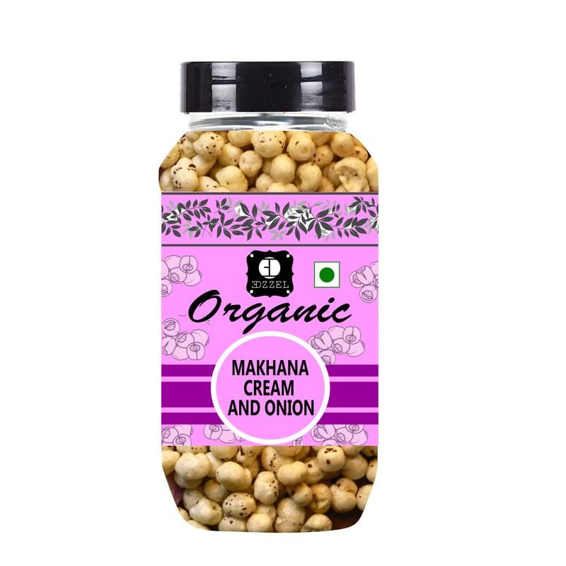 EDZZEL Organic Roasted Makhana Cream And Onion Traditional Premium Quality Hygienically Packed | Vegan | Gluten Friendly | NON-GMO | Indian Origin - 100 gm