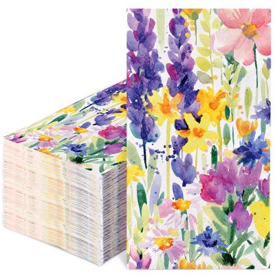 100Pcs Spring Summer Floral Guest Napkin Watercolor Flowers Disposable Paper Napkin Decorative Dinner Hand Napkin for Home Kitchen Bathroom Party Supplies Table Decor